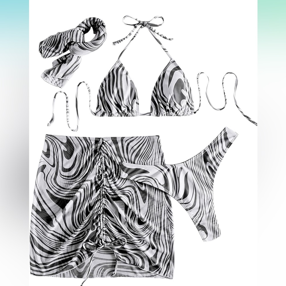 New 4 Piece Bikini Set- Zebra